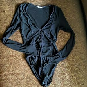 Transparent sexy black ribbed leotard top